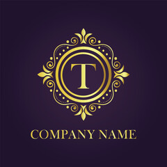 Letter T luxury gold logo concept
