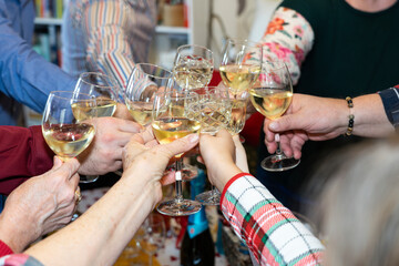 real family toast celebration many people and glasses