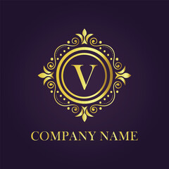 Letter V luxury gold logo concept