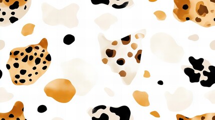 Fototapeta premium Abstract seamless pattern with beige, brown, and black spots on a white background. Modern and stylish design.