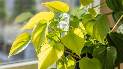 Obraz premium Vibrant Golden Pothos Houseplant in Sunlight