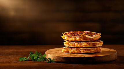 f0b Mexican quesadillas filled with cheese and grilled chicken on a rustic board