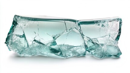 Fototapeta premium big cracked glass isolated on a white background, sharp edges creating an impactful visual contrast, representing fragility, disruption, and the beauty of imperfection in art and design