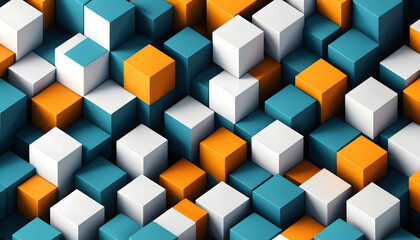Obraz premium Abstract 3D cubes background texture with teal, white, and orange colors.