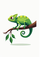 Fototapeta premium Adorable Chameleon with Long Tail, Cartoon Reptile on White Background