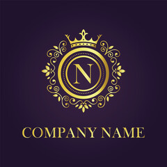 Letter N luxury gold logo concept