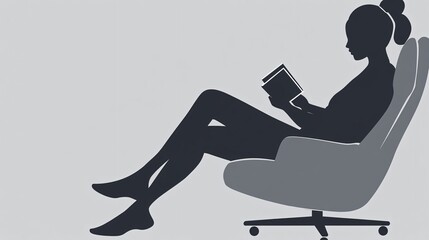 Relaxing Woman Silhouette Reading Book in Armchair