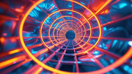 Futuristic Neon Tunnel with Glowing Lights