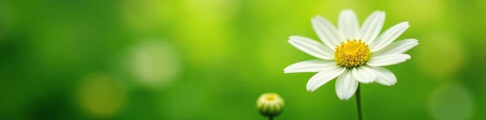 Fototapeta premium Large white chamomile bloom against a soft green, plant life, verdant, flowers