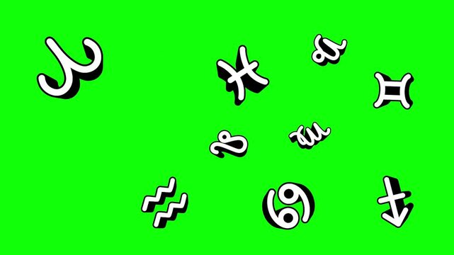 zodiac symbol animation. Horoscope pop up motion on green screen background animated 4k chroma key