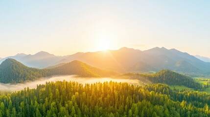 Obraz premium Serene Sunrise Over Lush Green Mountain Landscape