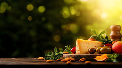 f0b Spanish manchego cheese platter with olives, almonds, and quince paste