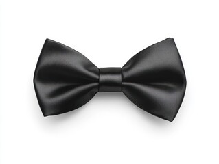 classic black bow tie with satin finish isolated on pure white background with perfect symmetry and crisp details for formal events
