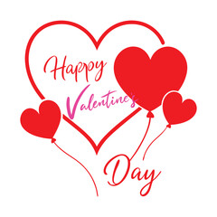 red heart outlines happy valentines day greeting vector art illustration