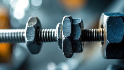 Detailed Close-up of a Steel Bolt and Nut in Industrial Setting
