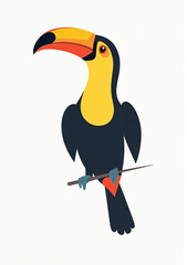 Fototapeta premium Tropical Toucan with Colorful Beak, Stylized 2D Vector Art on White Background 