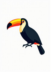 Tropical Toucan with Colorful Beak, Stylized 2D Vector Art on White Background
