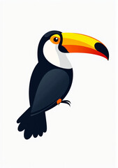 Naklejka premium Adorable Toucan Bird with Vibrant Beak, Cartoon Animal on White Background 