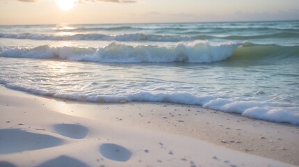 Serene Sunset Beachscape: Waves Gently Kissing the Shore