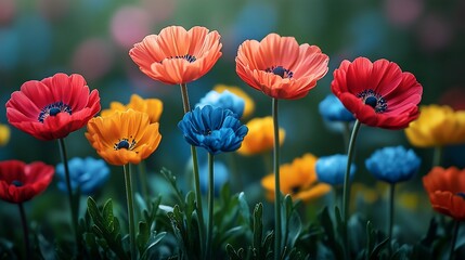Fototapeta premium Vibrant Colorful Anemone Flowers Blooming in Garden