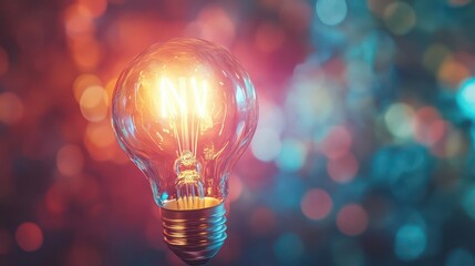 illuminated colorful light bulb radiating inspiration and creativity, surrounded by an abstract backdrop that sparks imagination, perfect for a brainstorming concept or motivational theme