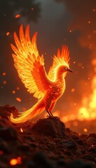 A majestic phoenix rises from the flames, embodying rebirth and transformation. Perfect for creative projects, metaphors for resilience, and fantasy themes.