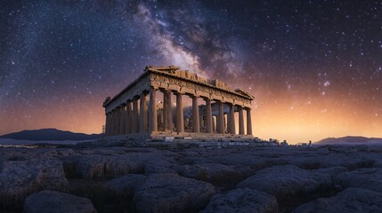 Obraz premium Parthenon at night under the Milky Way.