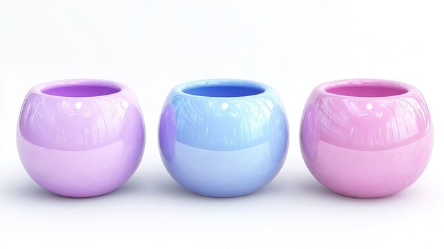Glossy pastel-colored spherical pots ideal for small plants or decorative items. Perfect for adding a touch of color to modern interiors or children's rooms.