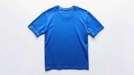 mockup of a pristine royal blue t-shirt displayed flat on a white background, showcasing clean lines and vibrant color, perfect for fashion branding or promotional material