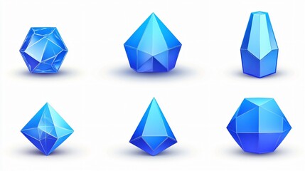 Geometric Blue Crystal Gems 3D Render Set