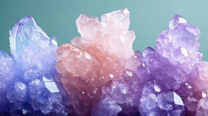 Fototapeta premium Vibrant Amethyst, Rose Quartz & Blue Crystal Cluster Closeup