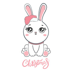 Cute outline rabbit, bunny for coloring. Rabbit Bunny Cartoon Outline Coloring Book or page for kids. Illustration Vector.