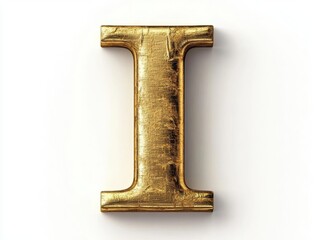 elegant 3d golden letter 'i' with brushed metallic texture featuring intricate serif details and sophisticated shadow effects on pristine white background