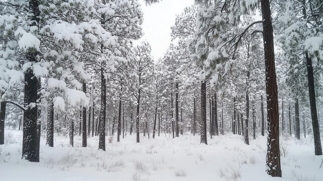 serene winter wonderland landscape with snow-covered pine trees creating magical forest scene in pure white natural setting