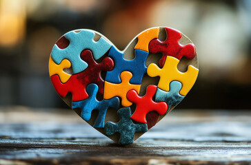 Colorful puzzle pieces forming the shape of a heart for autism awareness