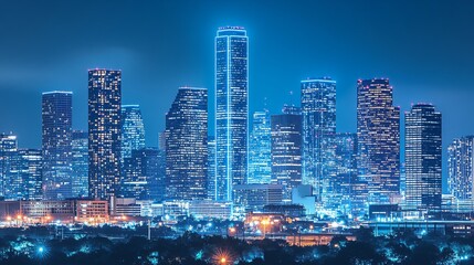 Naklejka premium Stunning Night View of Modern City Skyline