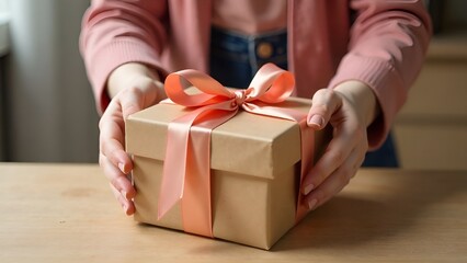 Mockup, Hands delivering a carton box, delivery service