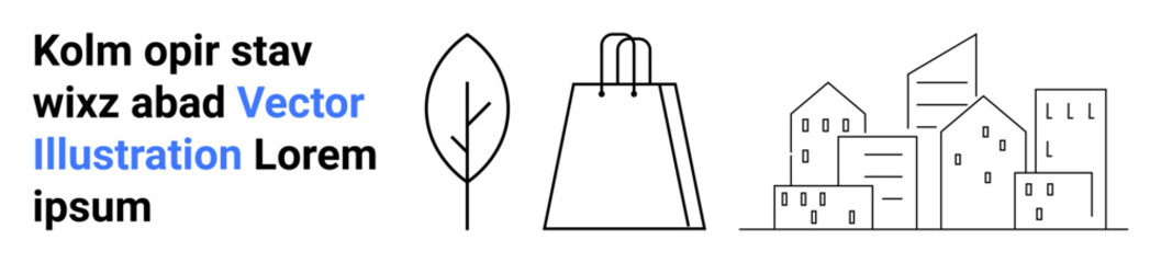 Text block, leaf, shopping bag, and city skyline promoting modern lifestyle, sustainability, and urban living. Ideal for blogs, eco-friendly businesses, urban development retail marketing