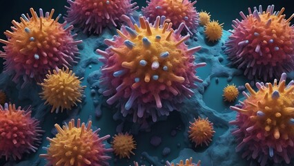 HMPV Virus Particles in Vibrant Colors