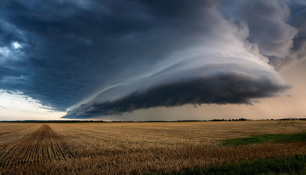 a large storm cloud is rolling across a field
