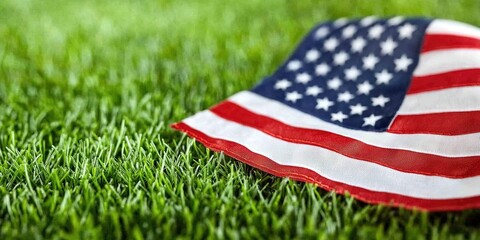 american flag on grass 