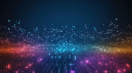 Obraz premium Abstract Digital Landscape Neon Lights Network Data Visualization