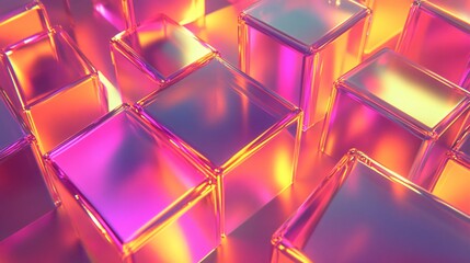 Abstract Neon Cubes Pink Purple Gold 3D Render