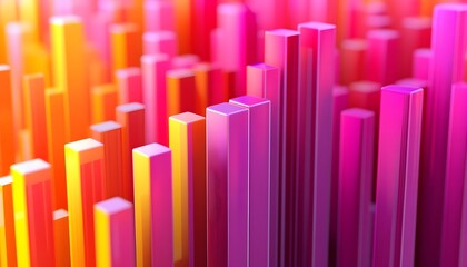 Obraz premium A vibrant abstract composition featuring tall, colorful structures in shades of pink, orange, and yellow. This energetic design creates a sense of movement and modernity.