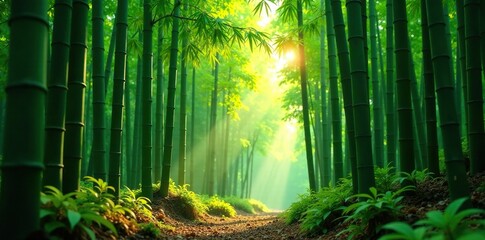 Bamboo forest with sunlight filtering through, harmony, bamboo, peaceful