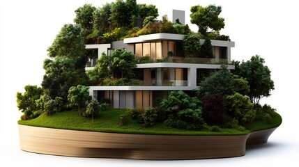 Fototapeta premium Eco-Friendly Modern House on a Green Island