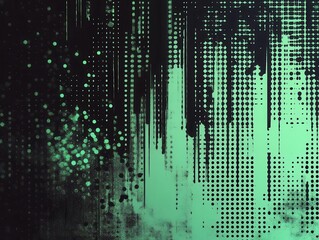 Obraz premium futuristic cyberpunk-inspired halftone pattern featuring black and green gradient dots with digital glitch effects and tech elements