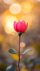 Obraz premium Vibrant rose stands tall against a soft, glowing background at sunset