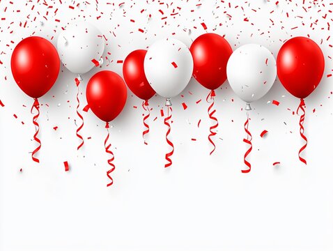 Red White Balloons Celebration Party Confetti Background