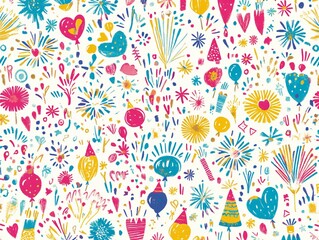 Festive Fireworks and Balloons Seamless Pattern
